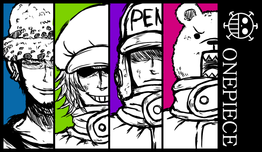 Trafalgar Law,Heart Pirates,Bepo,Jean Batr,Casquatie,Penguin,One Piece
